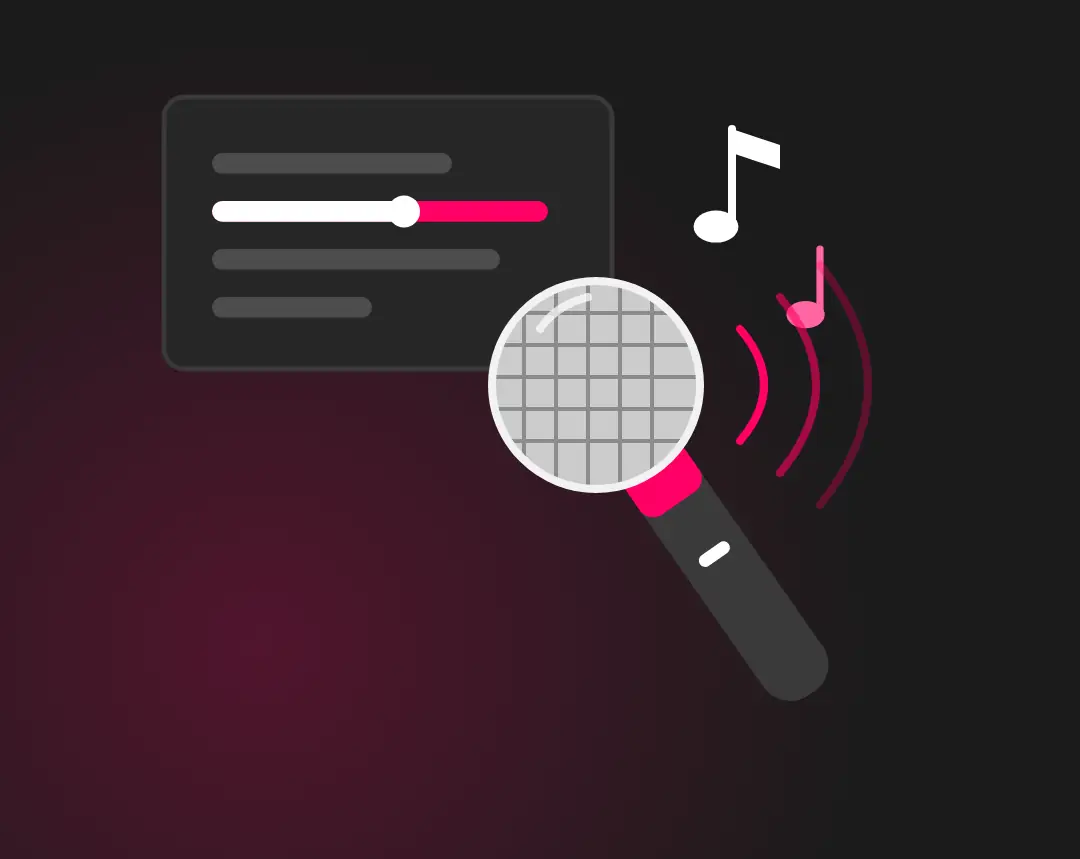 Illustration eines Karaoke-Mikrofons vor einem Bildschirm mit Liedtext – Karaoke-Service für Feiern